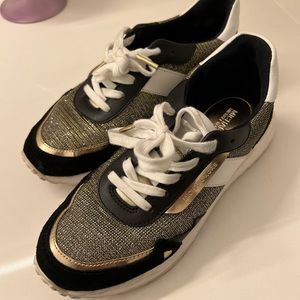 HARDLY WORN Michael Kors Gold and Black Sparkle Tennis Shoes